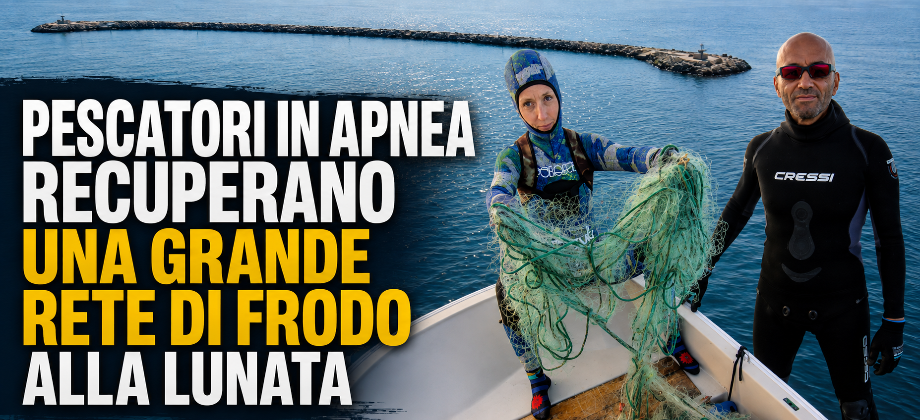 PESCATORI IN APNEA RECUPERANO UNA GRANDE RETE DI FRODO ALLA LUNATA