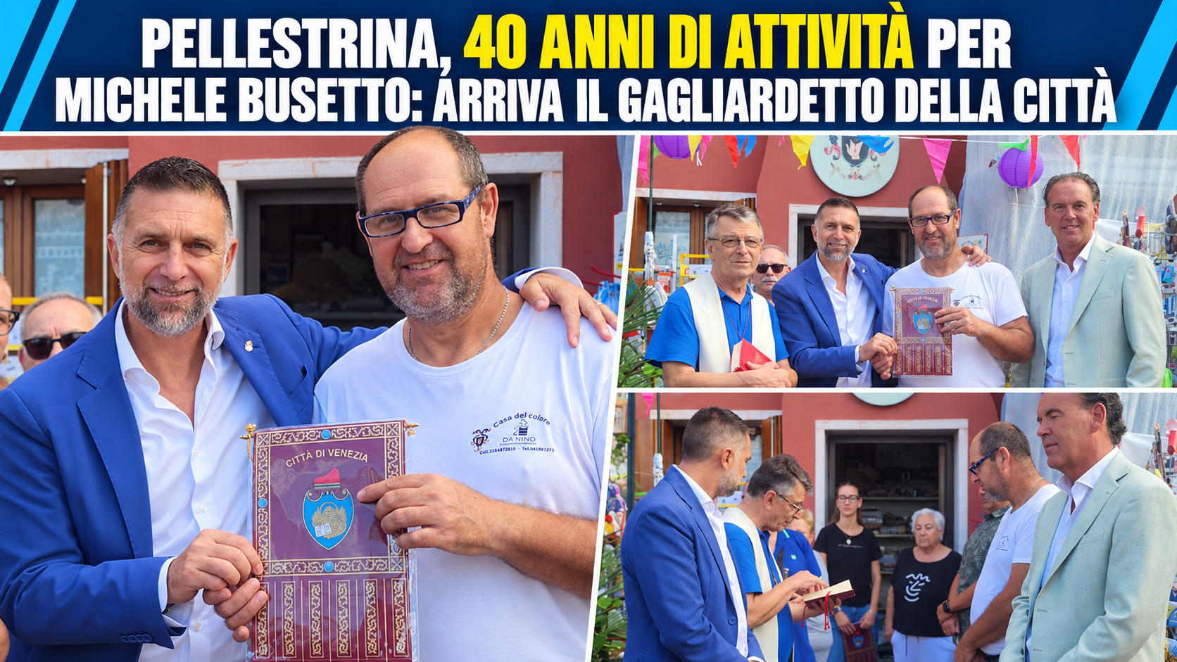 PELLESTRINA, 40 ANNI DI ATTIVITÀ PER MICHELE BUSETTO: ARRIVA IL GAGLIARDETTO DELLA CITTÀ