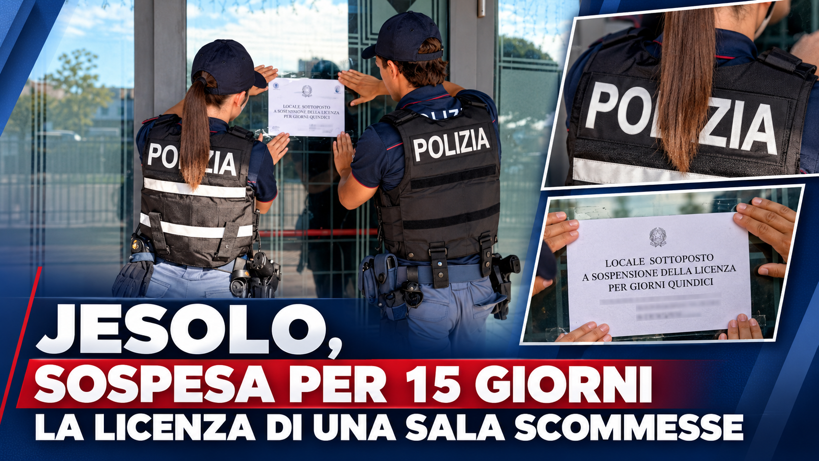 JESOLO, SOSPESA PER 15 GIORNI LA LICENZA DI UNA SALA SCOMMESSE