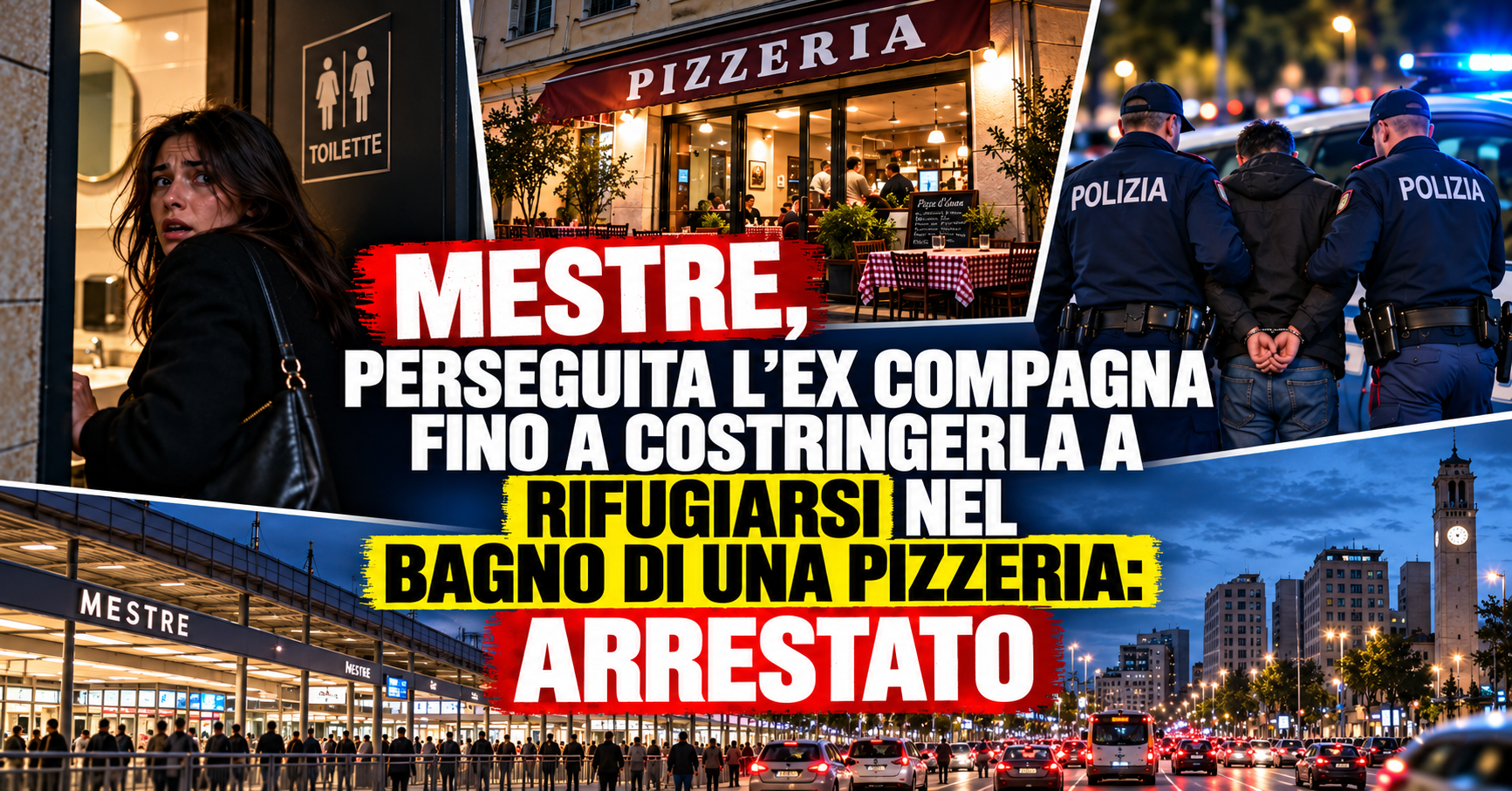 MESTRE, PERSEGUITA L'EX COMPAGNA FINO A COSTRINGERLA A RIFUGIARSI NEL BAGNO DI UNA PIZZERIA: ARRESTATO