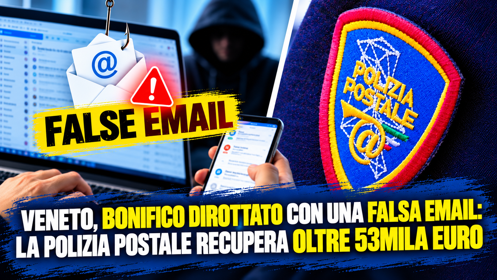 VENETO, BONIFICO DIROTTATO CON UNA FALSA EMAIL: LA POLIZIA POSTALE RECUPERA OLTRE 53MILA EURO