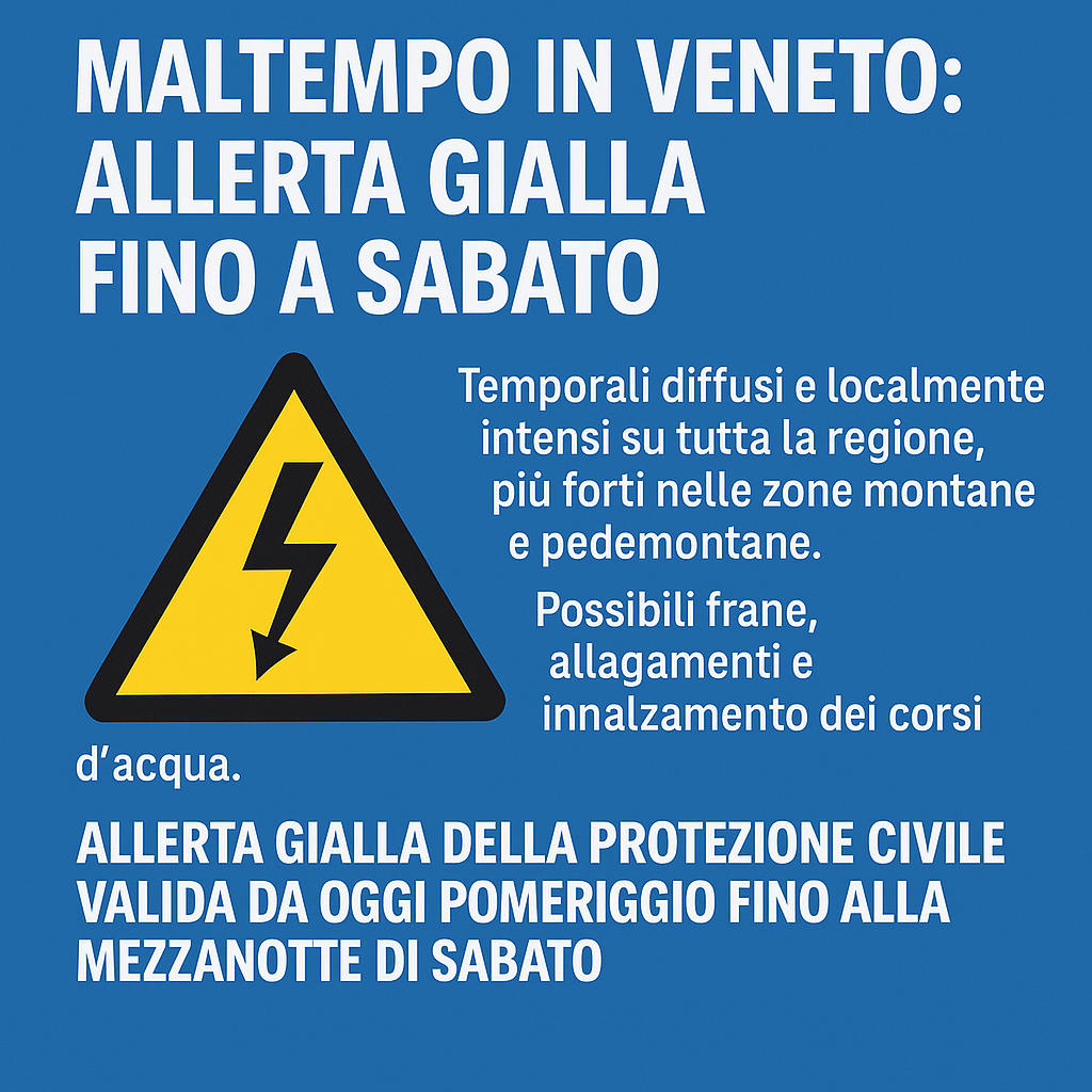 MALTEMPO IN VENETO, ALLERTA GIALLA FINO A SABATO