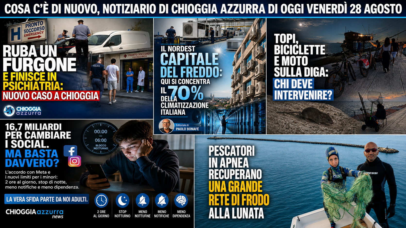 COSA C'E DI NUOVO, NOTIZIARIO DI CHIOGGIA AZZURRA DI OGGI VENERDI 28 AGOSTO