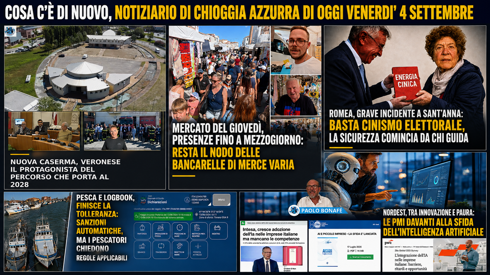 COSA C’È DI NUOVO, NOTIZIARIO DI CHIOGGIA AZZURRA DI OGGI VENERDI' 4 SETTEMBRE