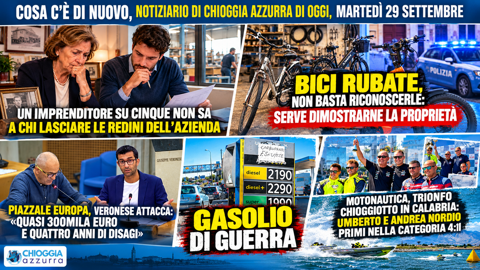 COSA C’È DI NUOVO, NOTIZIARIO DI CHIOGGIA AZZURRA DI OGGI, MARTEDÌ 29 SETTEMBRE