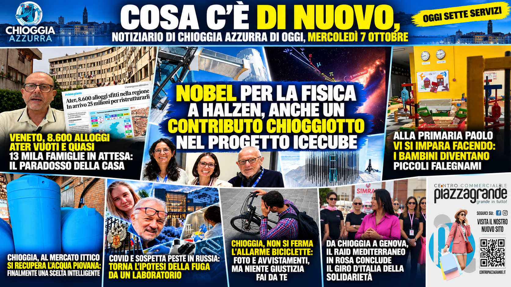 COSA C’È DI NUOVO, NOTIZIARIO DI CHIOGGIA AZZURRA DI OGGI, MERCOLEDÌ 7 OTTOBRE