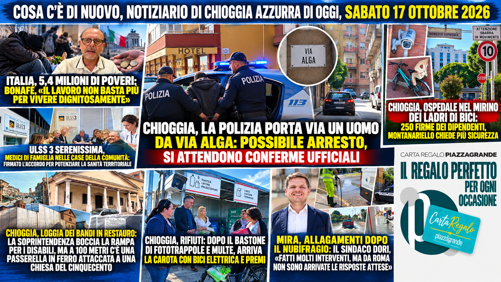 COSA C’È DI NUOVO, NOTIZIARIO DI CHIOGGIA AZZURRA DI OGGI, SABATO 17 OTTOBRE 2026