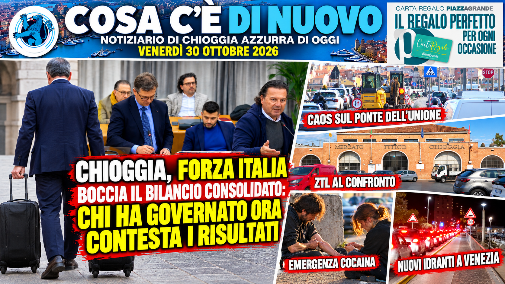 COSA C’È DI NUOVO, NOTIZIARIO DI CHIOGGIA AZZURRA DI OGGI, VENERDÌ 30 OTTOBRE 2026